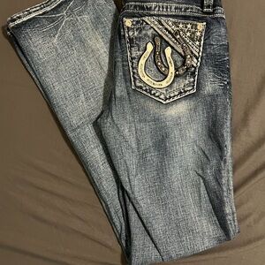 Miss Me Blue Boot Cut Jeans with Silver Accents